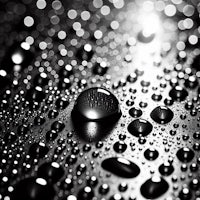 a black and white photo of water droplets on a surface