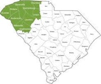 a map of south carolina with green highlighted areas