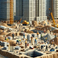 3d illustration of construction workers on a construction site